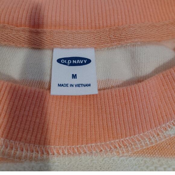 Old Navy Loose Striped Cali-Fleece Terry Tunic Sweatshirt coral and cream Size M - Picture 2 of 5